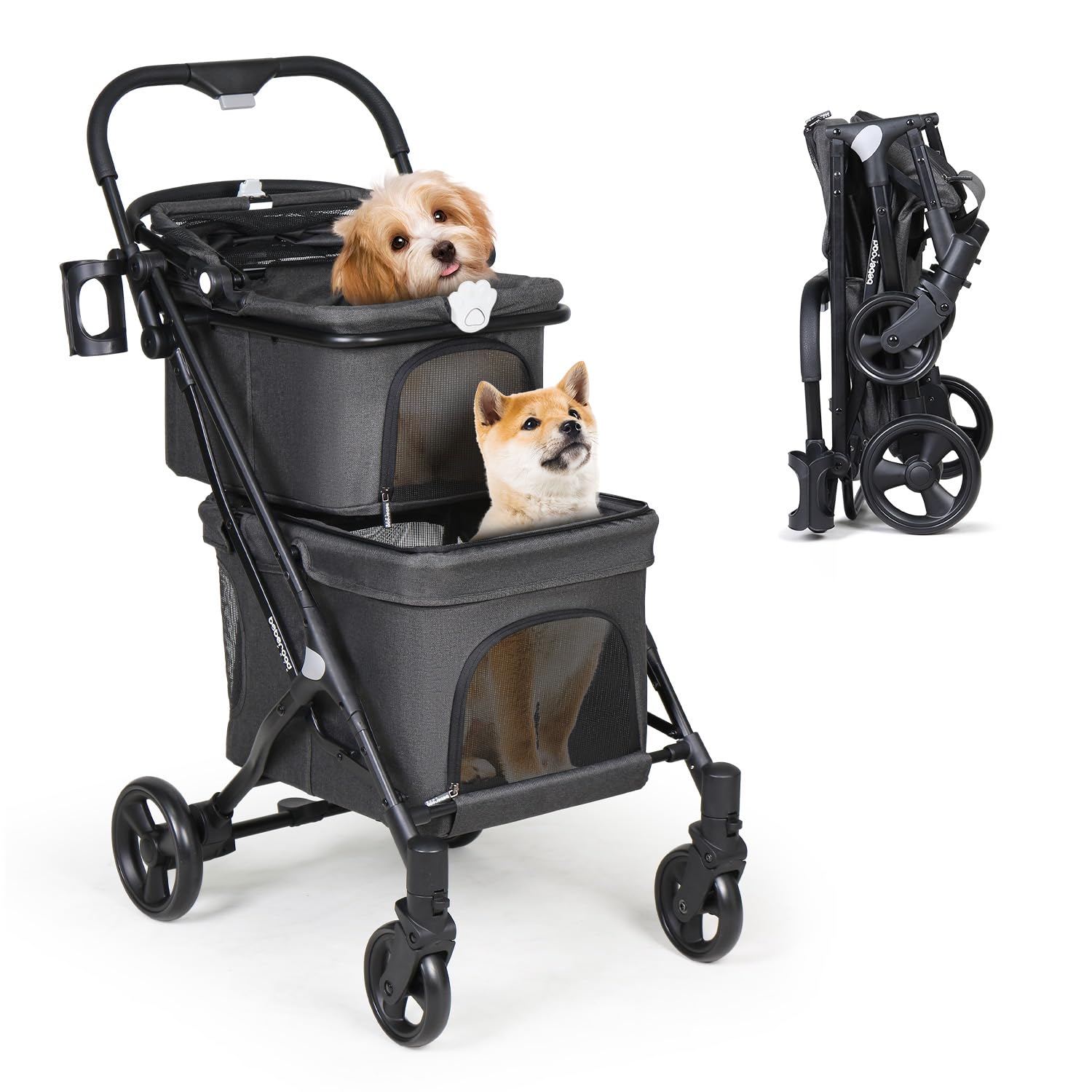 Amazon | BEBEROAD PETS T1 ペットカート二段式 2段式の上下段セット犬